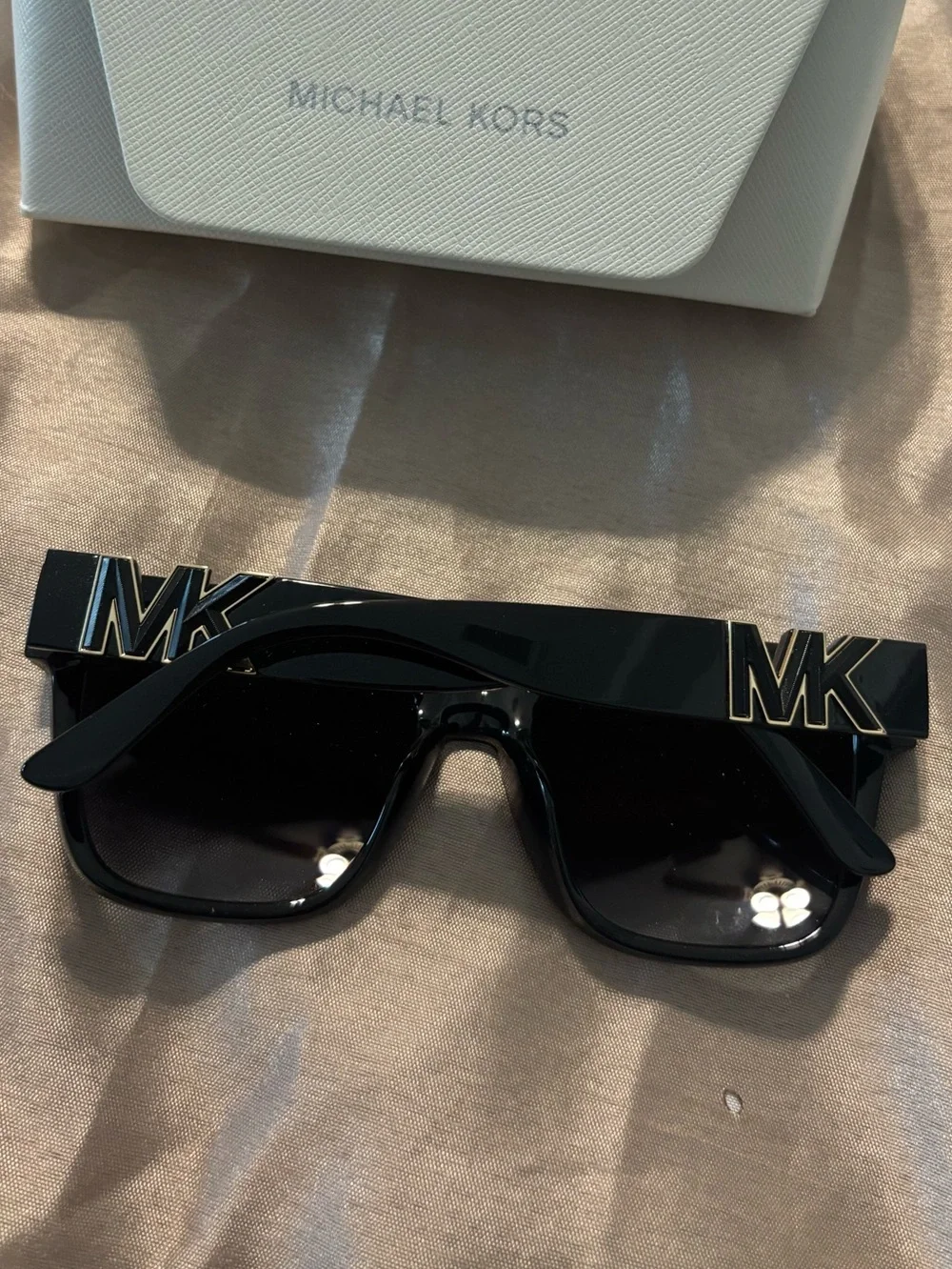 Michael Kors Glossy Black Square Sunglasses with White Case